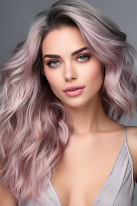 For a romantic flair, try silver hair with rose gold tips. This look captures the best of both worlds: the sophistication of silver and the warm glow of rose gold. Click here to check out more stunning silver hair color ideas for 2023. Rose Gold Gray Hair, Silver Rose Hair Color, Rose Grey Hair, Grey Pink Hair Color, Grey Hair With Rose Gold Highlights, Rose Silver Hair, Silver Rose Hair, Pink And Grey Hair Color, Ashy Rose Gold Hair