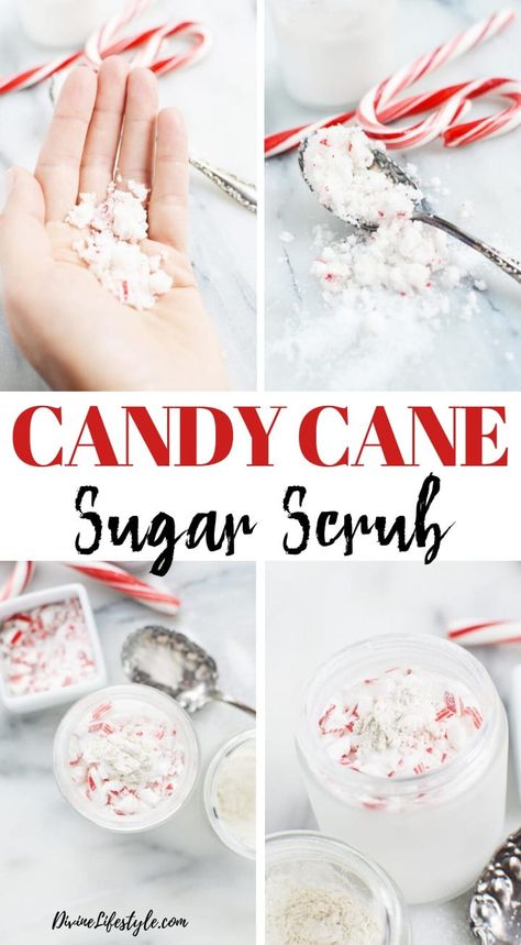 Peppermint Sugar Scrub Diy, Christmas Sugar Scrub Diy, Diy Peppermint Sugar Scrub, Candy Cane Sugar Scrub, Christmas Sugar Scrubs, Sugar Scrub Diy Peppermint, Homemade Body Scrubs, Natural Skin Exfoliator, Peppermint Foot Scrub