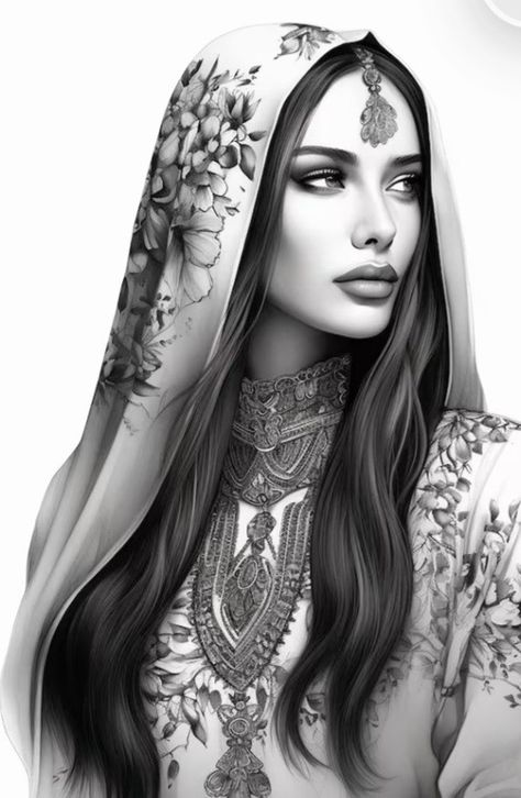 Beautiful Pencil Sketches, Different Cultures Around The World, Geisha Tattoo Design, Girl Face Tattoo, Chicano Drawings, Adult Coloring Designs, Cultures Around The World, Portrait Photography Women, Female Art Painting