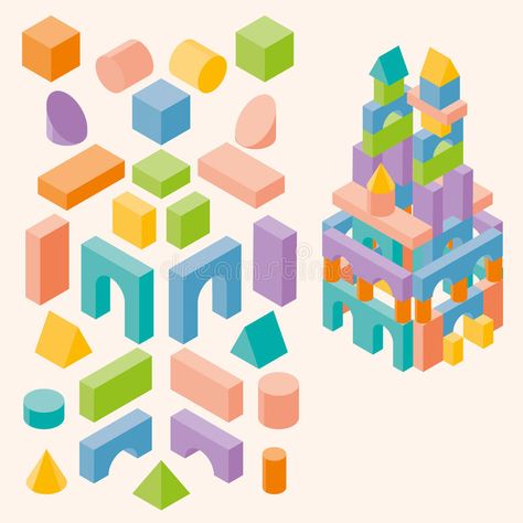 Building Blocks Illustration, Block Illustration, Pyramid House, 3d Isometric, Isometric Drawing, Isometric Design, House Construction, Isometric Illustration, Drawing Practice