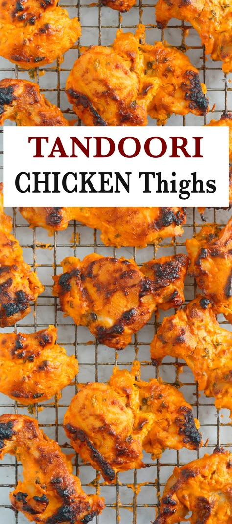 tandoori chicken thighs on a sire rack Tandoori Chicken In Oven, Authentic Tandoori Chicken Recipe, Tandoori Chicken Marinade, Chicken In Oven, Tandoori Chicken Recipe, Tandoori Recipes, Indian Chicken Recipes, Chicken Recipes For Dinner, Food Indian