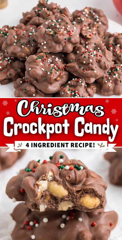 Christmas Crockpot Peanut Clusters, Crockpot Peanuts Chocolate, Chocolate Covered Peanuts Clusters Crockpot, Crock Pot Nut Clusters, Crockpot Chocolate Covered Peanut Clusters, Homemade Christmas Food Gifts Simple Holiday Treats, Crock Pot Salty Sweet Candy, Easy Desserts Crockpot, Christmas Peanut Clusters