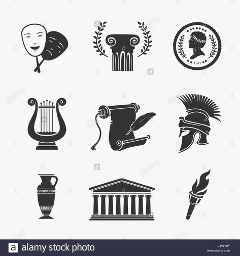 Télécharger ce vecteur : Symbole Set Grèce Vector Illustration - J1WY9F depuis la bibliothèque d’Alamy parmi des millions de photos, illustrations et vecteurs en haute résolution. Greece Tattoo, Greek Symbol, History Tattoos, Ancient Greek Art, Rome Antique, Mythology Tattoos, Greek Tattoos, Travel Journals, Tattoo Outline