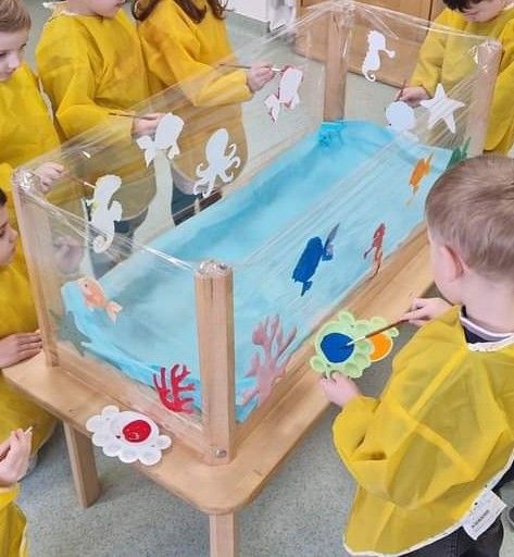 Water Theme Activities For Toddlers, Kindergarden Activity Summer, Ocean Study Preschool, Aquarium Activities For Kids, Ocean Infant Art, Ocean Themed Activities For Toddlers, Ocean Kindergarten Activities, Sand Activities For Preschool, Rainbow Fish Activities For Preschoolers