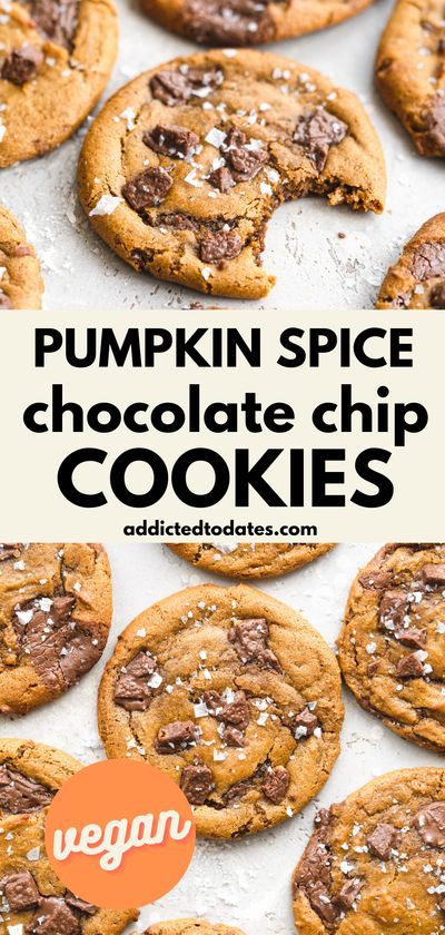 Pumpkin Spice Chocolate Chip Cookies, Vegan Pumpkin Chocolate Chip Cookies, Homemade Pumpkin Spice Mix, Pumpkin Spice Chocolate, Vegan Pumpkin Spice, Fall Vegan Recipes, Spiced Chocolate, Vegan Cookies Recipes, Vegan Chocolate Chip Cookies