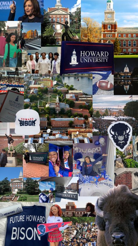 Howard University collage 🦬💙🖤❤️ University Collage, College Goals, Law School Life, College Vision Board, University Dorms, College Motivation, College Life Hacks, Dream Vision Board, Medical School Inspiration