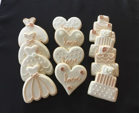 Wedding Decorated Sugar Cookies Wedding Favors Bridal Shower | Etsy Wedding Shower Sugar Cookies Decorated, Wedding Cookies Buttercream, Wedding Dress Cookies Decorated Royal Icing, Bridal Shower Cookie Ideas, Bridal Shower Cookies Decorated Simple, Wedding Decorated Sugar Cookies, Wedding Sugar Cookies Decorated, Bridal Shower Cookies Decorated, Cookies Wedding Favors