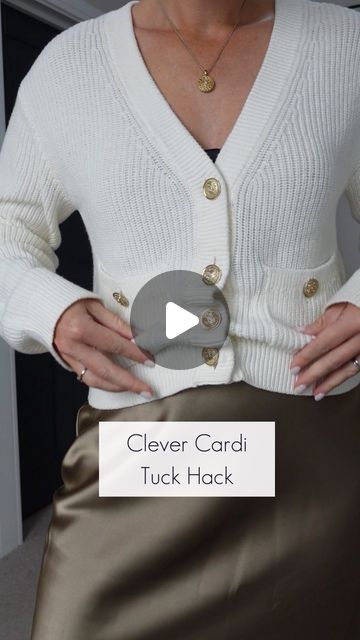 Sweater Tucking Hacks, How To Tuck A Cardigan, Cardigan Tuck Hack, Cardigan Hacks Ideas, Sweater Tuck Hack, Shorten A Sweater, Sweater Tuck, Cardigan Over Dress, Cardigan For Dress