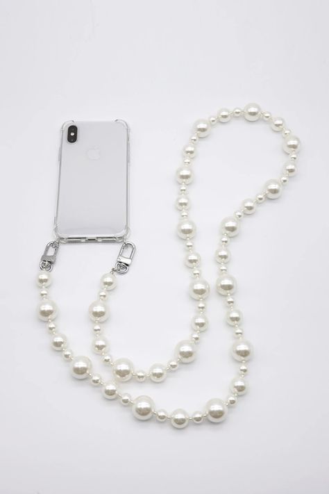 Shop Faux Pearl Phone Strap at storets. Discover more Others Accessories bloggers approved as seen on Instagram Cross Body Bag Outfit, Bead Charms Diy, Phone Lanyard, Phone Strap, Diy Phone, Diy Phone Case, Beaded Bags, Saved Items, Pearl Chain