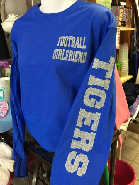 Football Girlfriend Long Sleeve with Mascot Name by TheShirtPlace Football Custom Shirts, Custom Football Hoodies Girlfriend, Football Hoodies For Girlfriends Black, Football Gf Hoodie, Customized Shirts, Basketball Girlfriend Shirts, Football Couples Shirts, Basketball Shirts For Girlfriends, Football Hoodies For Girlfriends