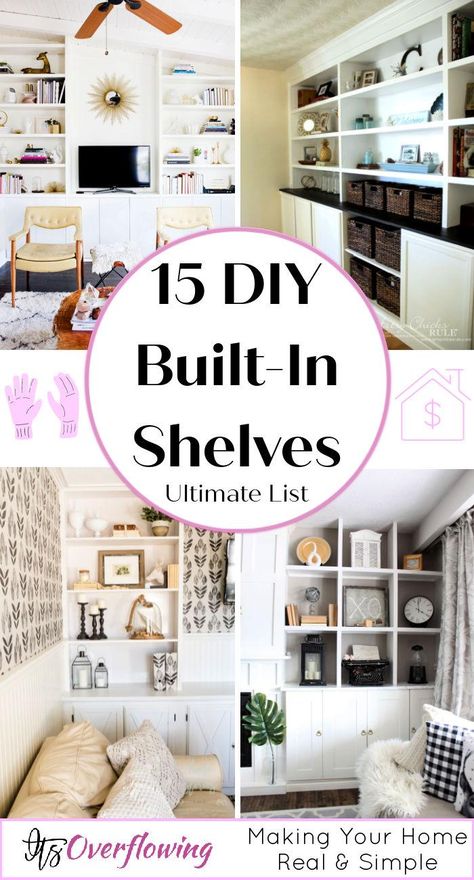 Diy Built In Shelves Bedroom, How To Make Shelves Look Built In, How To Make Built In Shelves, Diy Built In Bookcase With Cabinets, Simple Built In Bookshelves, Diy Built In Bookcase, Bedroom With Books, Diy Built In Bookshelves, Home Library Diy