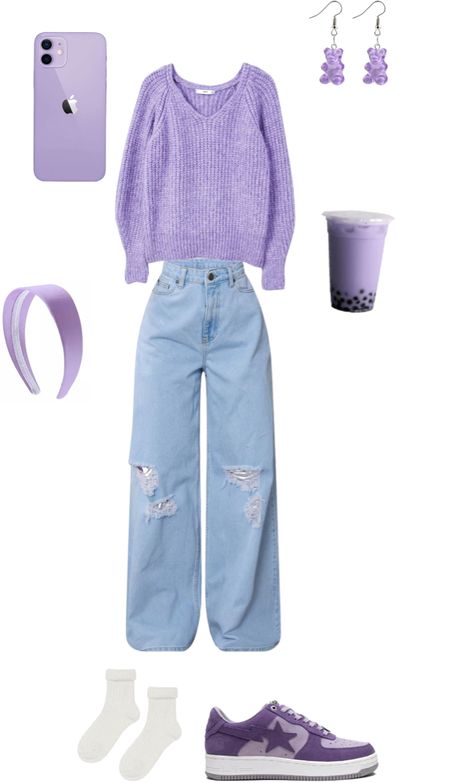 Lavender Purple Outfit Ideas, Light Blue And Purple Outfit, Iphone 12 Purple, Jumper Outfit, Preppy Fall, Purple Outfits, Purple Lavender, Outfit Maker, Outfit Shoplook