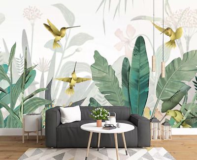 All VINYL mural is Waterproof. Must be smooth, clean, dry and sound. Flaking paint and lose wallpaper should be removed and any uneven surfaces must be filled. Very absorbent surfaces, such as plaster walls, should be sized. Hummingbird Wallpaper, تحت الدرج, Jungle Wall Mural, Jungle Mural, Jungle Wall, Tropical Wallpaper, Bird Wallpaper, Leaf Wallpaper, Woven Paper