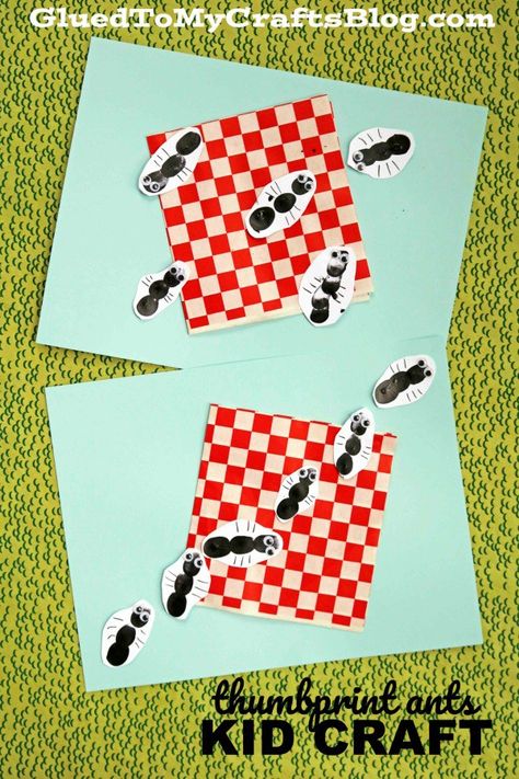 Thumbprint Ants Picnic Themed Kid Craft #gluedtomycrafts Ant Picnic, Summer Crafts For Toddlers, Ant Crafts, June Crafts, Picnic Activities, Bugs Preschool, Insect Crafts, Picnic Theme, Bug Crafts