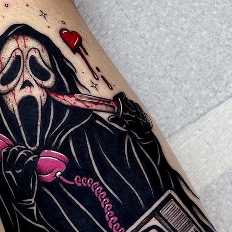 Angelo Parente on Instagram: "What's Your Favorite Scary Movie? 🔪❤️ #scream . . . #blackworkers_tattoo #eternalink #ghostface #screammovie #btattooing #tttpublishing #blacktattoomag #skinartusa #artesobscurae #blackworkers #blacktattooart #blacktattooing #onlyblackwork" Ghostface Tattoo, Scream Tattoo, What's Your Favorite Scary Movie, Movie Tattoo, Tattoo Instagram, Scream Movie, B Tattoo, Scary Movie, April 6