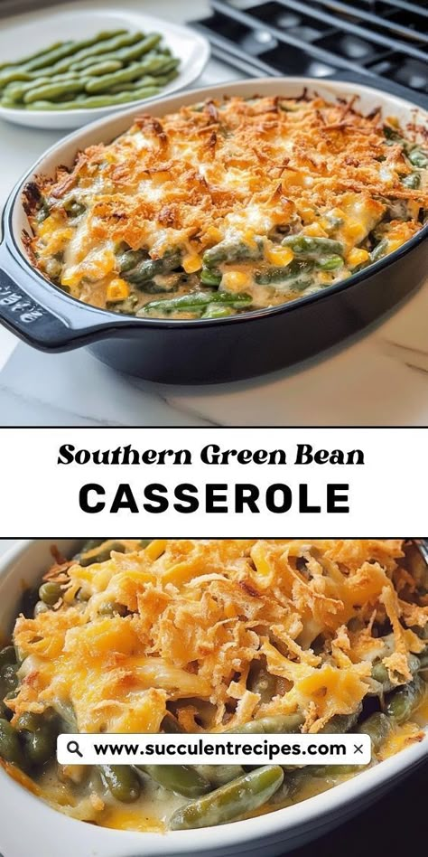 Whip up this Easy Southern Green Bean Casserole for your holiday gatherings! With rich flavors and a crunchy topping, it's a timeless dish that brings family and friends together. Green Bean Casserole Fresh Green Beans Cream Of Mushroom Soup, Green Bean Casserole Vegetarian, Green Bean Casserole With Real Beans, Green Bean Casserole Recipes Fresh Green Beans, Best Fresh Green Bean Casserole, Green Bean Casserole Fresh Green Beans Cream Of Mushroom, Green Bean Casserole Cream Of Mushroom, Green Beans And Mushrooms Casserole, Fresh Green Bean Casserole No Mushrooms