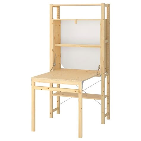 IVAR Shelving unit w tbl/cabinets/shlvs, pine, 102x11 3/4-41x70 1/4" - IKEA Ivar Regal, Painted Table Tops, Multifunctional Room, Side Units, Ikea Catalog, Ikea Ivar, Ikea Shelves, Foldable Table, Folding Furniture