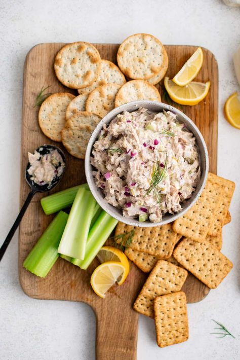 This Easy Tuna Salad combines chunky canned tuna with tangy mayonnaise, dill pickle relish, zesty lemon, diced celery and onion, and fresh dill for the perfect party appetizer, snack, or sandwich filler! Versatile and so easy to make, it’s the best tuna salad recipe you’ll ever make! Dill Pickle Tuna Salad, Tuna Celery Salad, Tuna Salad With Dill Relish, Tuna Salad Without Celery, Tuna Salad No Celery, Canned Salmon Salad, Easy Tuna Salad, Best Tuna Salad Recipe, Sandwich Fillers