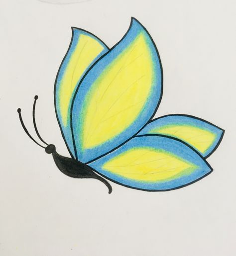 Butter Flying Drawing Easy, Cute Drawings Butterfly, Spring Drawing Ideas Easy, Simple Spring Drawings, Spring Drawings Ideas Art Easy, Easy Butterfly Drawing Simple, Cartoon Butterfly Drawings, Insect Drawing Simple, Butterfly Sketch Easy