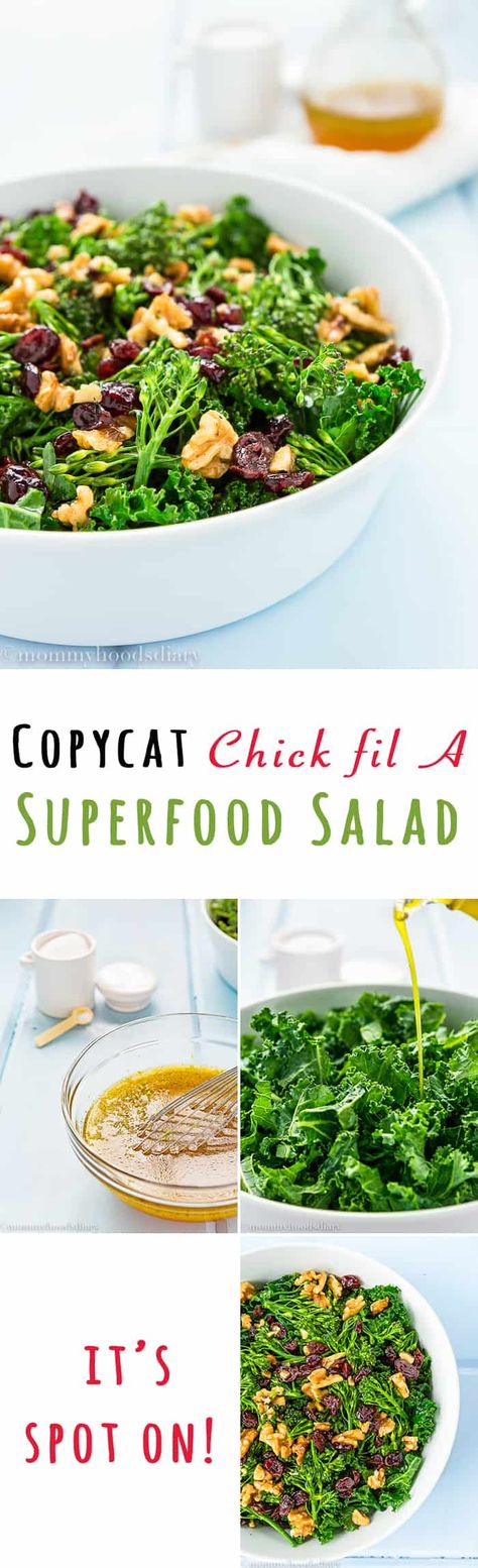 You’ll love how easily you can make this Copycat Chick fil A Superfood Salad at home! Only a few ingredients, a couple of minutes and you can have a huge bowl all to yourself. #recipe #salad #copycat #kale #superfood #ChickFilA Salad At Home, Copycat Chick Fil A, Superfood Salad, Superfood Recipes, Kale Recipes, Broccoli Salad, Goulash, Chick Fil A, Kale Salad