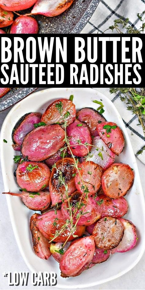 Substitute For Potatoes, How To Cook Radishes, Daikon Recipe, Steak Bites Recipe, Low Carb Cheesecake Recipe, Farmers Market Recipes, Roasted Radishes, Radish Recipes, Pasta Side Dishes