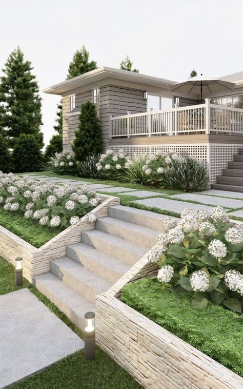 Garden Ideas Sloped Yard, Tier Garden Ideas, Tiered Landscape, Backyard Landscape Design, Sloped Backyard Landscaping, Terraced Landscaping, Landscaping Florida, Sloped Yard, Backyard Design Ideas