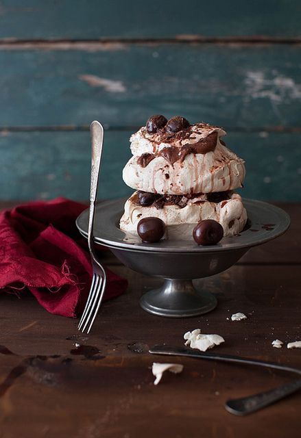 Black Forest Pavlova by Yelena Strokin #recipe Mini Pavlova, Pavlova Recipe, Food Cakes, Baklava, Decadent Desserts, Pavlova, Sweets Treats, Let Them Eat Cake, Just Desserts