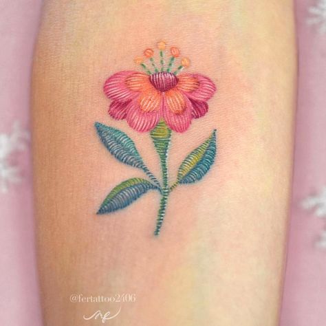 Embroidery Tattoo Ideas, Embroidery Tattoos, Fernanda Ramirez, Cross Stitch Tattoo, Mexican Tattoo, Embroidery Tattoo, Stitch Tattoo, Girl Arm Tattoos, Wrist Tattoos For Women