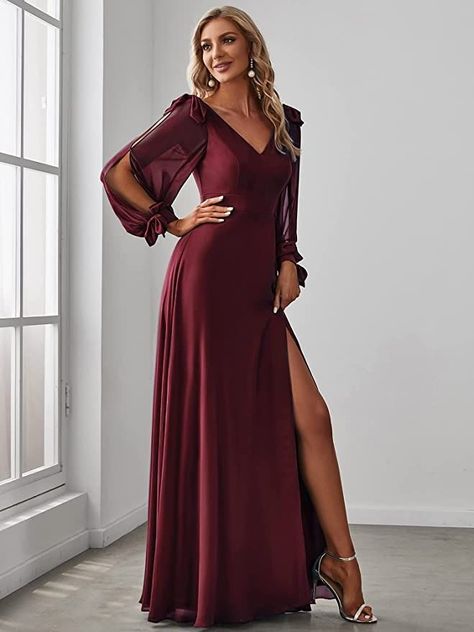 Open Lantern, Long Sleeve Dress Formal, Ever Pretty, Split Dress, Bridesmaid Gown, Lantern Sleeve, Lantern Sleeves, Bride Dress, Special Occasion Dresses