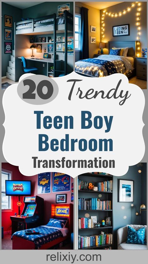 20 Trendy Teen Boy Bedroom Ideas To Transform His Space Teen Bedroom Designs Boy, Small Teen Boy Bedroom, Teen Loft Bedroom Ideas, Boys Loft Bedroom, Sports Boys Room, Boys Bedroom Organization, Pre Teen Boys Room, Preteen Boys Bedroom, Teen Boy Room Ideas