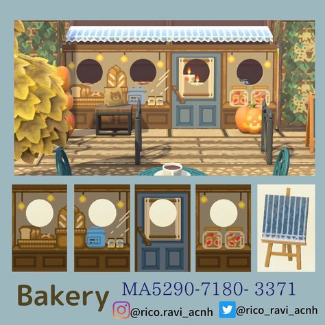 Simple Panel Design, Acnh Standee, Standee Design, Acnh Codes, Animal Crossing Qr Codes Clothes, Path Design, Food Truck Design, Stall Designs, Bakery Design