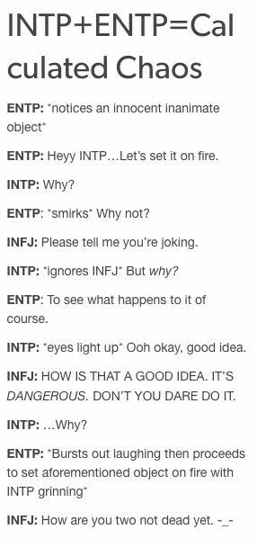 INFJ Calculated Chaos Intp Female Funny, Mbti Conversations, Intp X Entp, Intp Relationships, Intp Infj, Entp Infj, Intp Things, Entp Personality, Entp And Intj