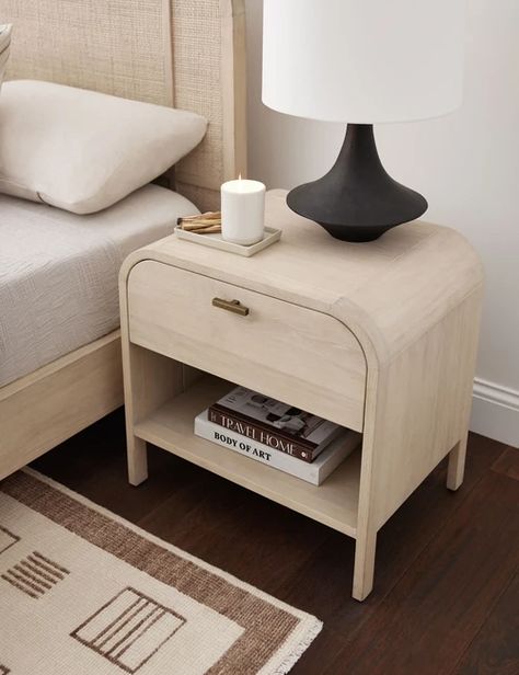 Coveted and Unique Nightstand and Bedside Table Styles – Lulu and Georgia Beautiful Bed Designs, Bedside Table Styling, Bedroom Nightstands, Airy Bedroom, Nightstand Decor, Wooden Bedroom, Beautiful Bed, Bedroom Night Stands, Night Stand