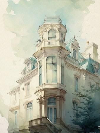 'Architecture of Philadelphia Watercolor II' Art Print - Lana Kristiansen | Art.com Watercolor Buildings Architecture, Classical Period Art, Dark Academia Wallpaper, Watercolor House Painting, Ancient Chinese Architecture, Color Pencil Illustration, Victorian Paintings, Architectural Art, Art Rules