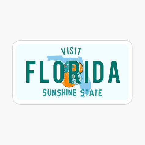 Florida vintage license plate sticker.  Redbubble.com/people/glowingly.  florida, fl, sunshine state, license plate, vintage, retro, car, cars, truck, trucks, road trip, travel, tourist, tourist destination, vacation, tallahassee, orlando, jacksonville, tampa, miami, fort lauderdale, st petersburg, naples, sarasota, pensacola, gainesville, state, of, university, clearwater, destin, key west, west palm beach, st augustine, boca raton, fort myers, daytona beach, panama city, oranges, sunshine Sunshine Yellow Aesthetic, Florida Stickers, Florida Sign, 21 Sign, Florida License Plate, License Plate Sticker, Retro Florida, Florida Baby, Mac Backgrounds