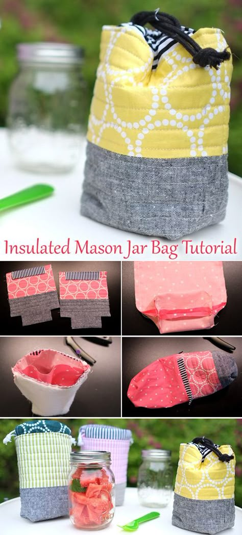 Insulated Mason Jar Bag Tutorial Mason Jar Carrier Diy, Insulated Bag Diy, Mason Jar Bags, Diy Insulated Bag, Mason Jar Sleeve, Love Quotes For Him Boyfriend, Love Quotes For Him Deep, Mason Jar Cozy, Mason Jar Holder