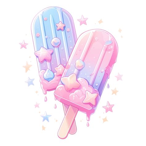 Cute Kawaii Pink and Blue Popsicle with Stars Sticker Popsicle Drawing, Popsicle Illustration, Kawaii Popsicle, Cute Treats, Blue Popsicle, Kawaii Sweets, Kawaii Summer, Blue Drawings, Iphone Wallpaper Kawaii