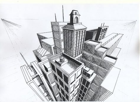 3 point perspective - birds eye view 3 Point Perspective Photography, Bird Eye View Perspective Drawing, Bird Eye View Drawing, Birds Eye View Drawing, Bird Perspective, Birds Eye View Perspective, Bird Eye Perspective, Bird Eye View, Birds Eye View Drawing Perspective