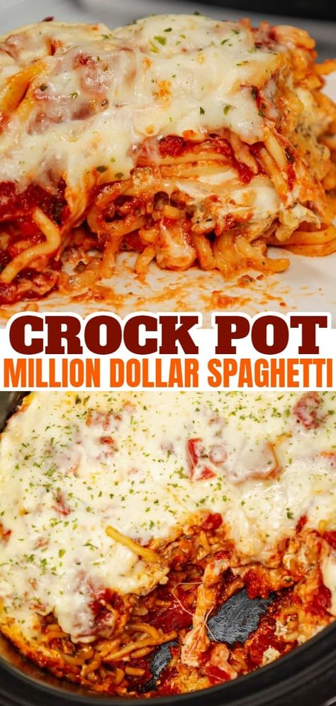 Crock Pot Million Dollar Spaghetti is a hearty slow cooker pasta recipe loaded with Italian sausage, marinara sauce, cream cheese, sour cream and mozzarella cheese. Italian Sausage Marinara, Sausage Marinara, Slow Cooker Pasta Recipes, Crockpot Pasta Recipes, Slow Cooker Spaghetti, Million Dollar Spaghetti, Crockpot Pasta, Crock Pot Dinners, Best Crockpot Recipes