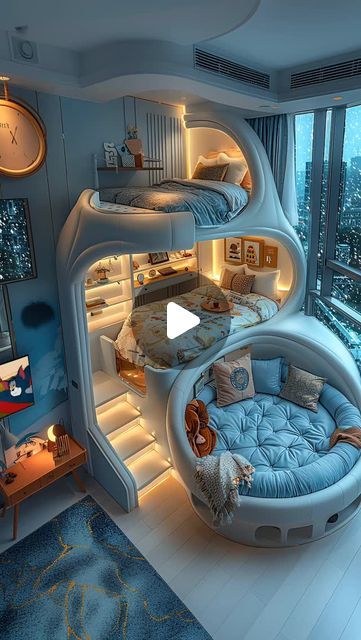 naturegoodok on Instagram Space Vibes, Futuristic Bedroom, Dreamy Space, Smart Bedroom, Relaxation Station, Boy Bedroom Design, Boy Bedroom, City Views, Cozy Nook