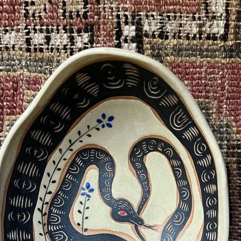 Christine Sutton on Instagram: "Snake plates on the website! Go get em!" Ceramic Snake Pottery, Snake Ceramics, Snake Paintings, Snake Pottery, Ceramic Snake, Go Get Em, Snake Painting, Snake Art, Pottery Painting Designs