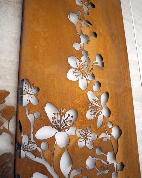 Creeping Blossom by PO Box Designs #custommade #corten #lasercut #designer #ballarat #melbourne #sydney Laser Cut Wall Decor, Laser Cut Decor, Steel Wall Art, Black Metal Wall Art, Metal Art Decor, Art Painting Tools, Metal Working Projects, Wall Painting Decor, Box Designs