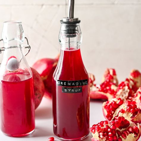 Homemade Grenadine (Pomegranate Syrup) Diy Grenadine Syrup, Pomegranate Syrup Recipe, Homemade Grenadine Syrup, Homemade Grenadine Recipe, Grenadine Recipe, Homemade Grenadine, Pomegranate Syrup, Orange Simple Syrup, Cinnamon Simple Syrup