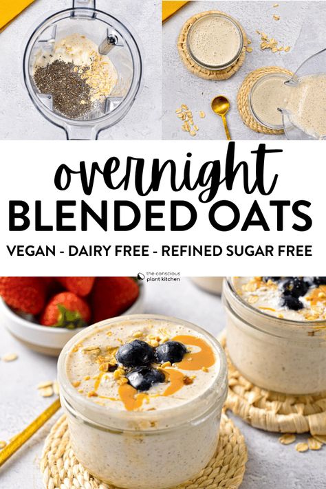 Overnight Oats In Blender Bottle, Blended Over Night Oats, Fulfilling Breakfast, Blended Overnight Oats, Recovery Recipes, Recipes Pudding, Oatmeal Shake, Blended Oats, Overnight Oats Recipe Easy