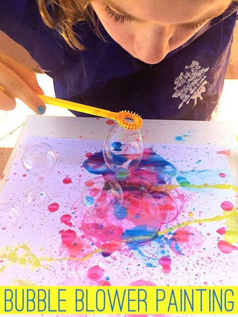 With just two ingredients, this fun bubble blower painting will have your children spellbound! Bubble Blower, Bubble Painting, Painting Activities, Summer Activities For Kids, Camping Crafts, Camping Art, Childrens Crafts, Preschool Art, Summer Crafts