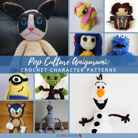 These free amigurumi patterns were inspired by pop culture. Find your favorite TV, movie, and video game characters to crochet. Pop Culture Crochet, Crochet Characters, Crochet Character Hats, Harry Potter Crochet, Free Crochet Amigurumi, Crochet Placemat Patterns, All Free Crochet, Crochet Toy, Crochet Hat Pattern