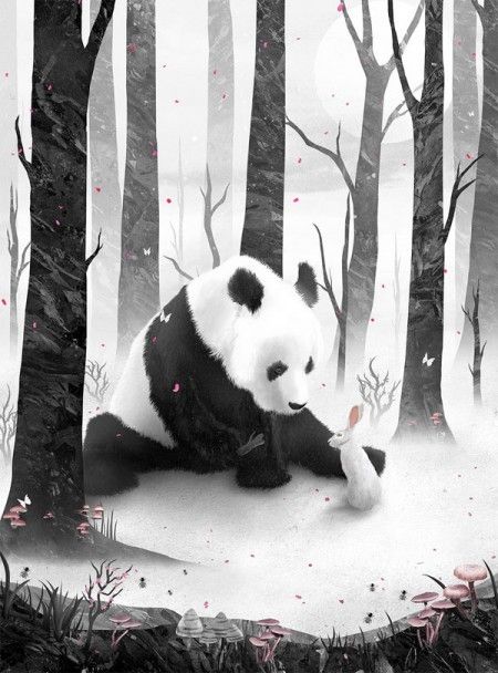 Bunny Rabbit Panda Pop, Dream Illustration, Panda Artwork, Panda Stuff, Panda Painting, Love Panda, Panda Lindo, Panda Panda, Cute Panda Wallpaper