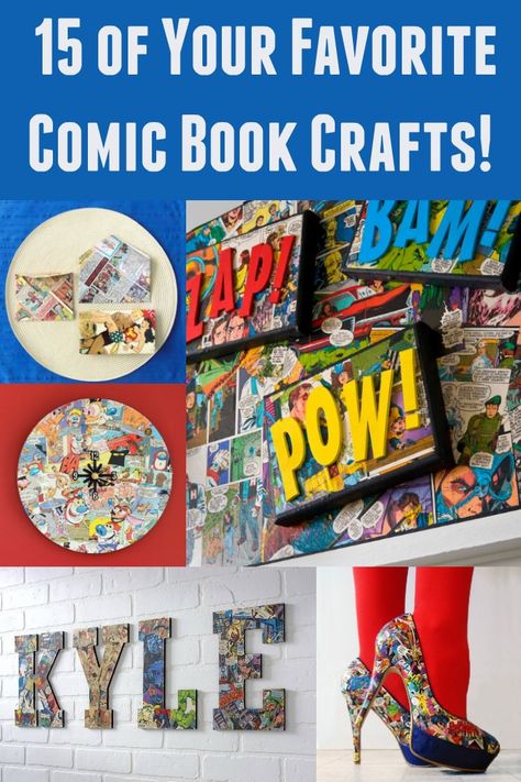 Comic Book Crafts That Are Awesomely Geeky - DIY Candy Comic Book Crafts, Geeky Craft, Superhero Crafts, Book Crafts Diy, Geek Crafts, Crochet Geek, Art And Craft Videos, Diy Candy, Crafts Projects