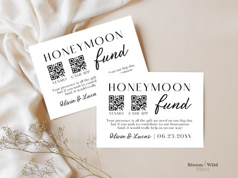 Cards For Honeymoon Fund, Honeymoon Fund Qr Code Insert Card, Honey Moon Fund, Wishing Well Card Canva Template, Honeymoon Fund Shower, BW10 Honeymoon Fund Shower, Honeymoon Fund, Honey Moon, Event Template, Wishing Well, Wedding Invitation Paper, Wedding Invites, Paper Template, Print Store