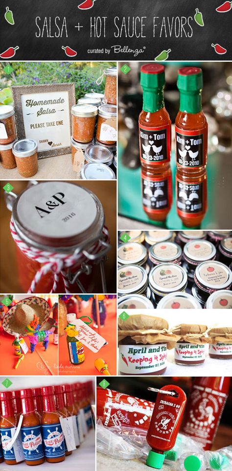 #cincodemayo #cincodemayoparty #cincodemayoideas   Spice Up Your Wedding with Salsa and Hot Sauce Favors for Your Wedding | as featured on the Wedding Bistro at Bellenza! Hot Sauce Favors, Mexican Fiesta Bridal Shower, Summer Bachelorette Party, Wedding Reception Favors, Fiesta Bridal Shower, Guest Favors, Creative Wedding Favors, Inexpensive Wedding Favors, Favors Ideas